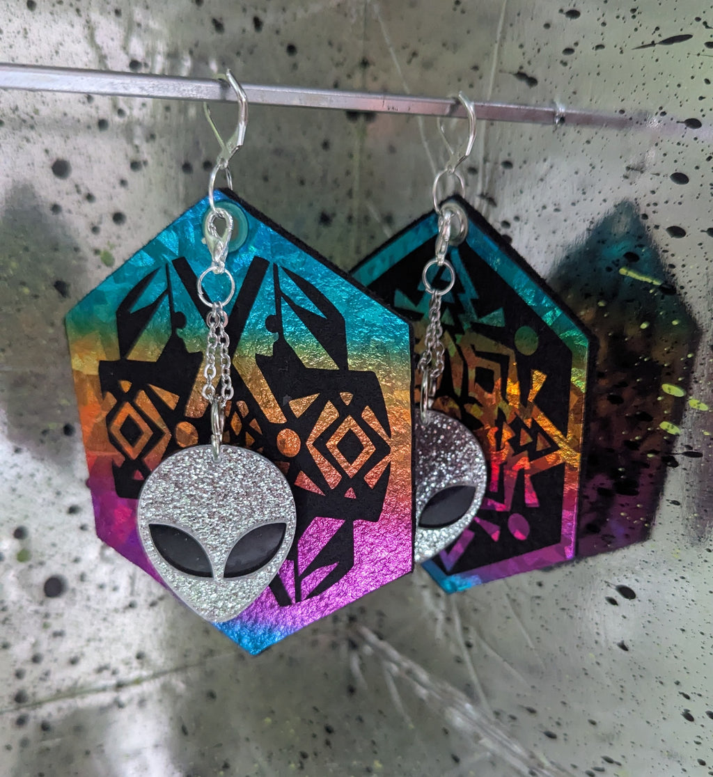 ❤️🧡💛👽💚💙💜 A25 Boucles d'Oreilles 👽🌈