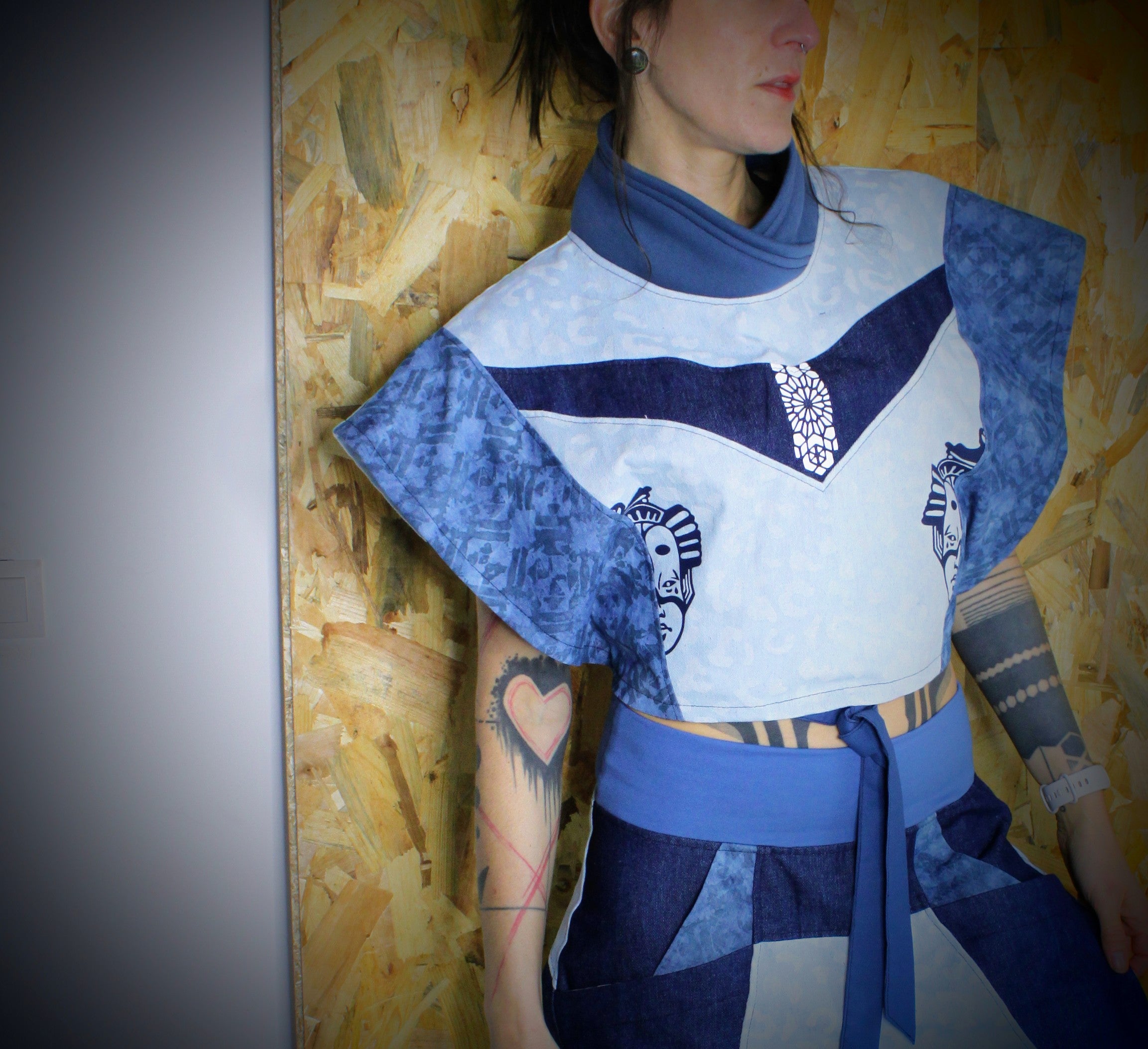KijiBato Blue P26 Crop Tablier "Oka" (Ōkini P26) TU